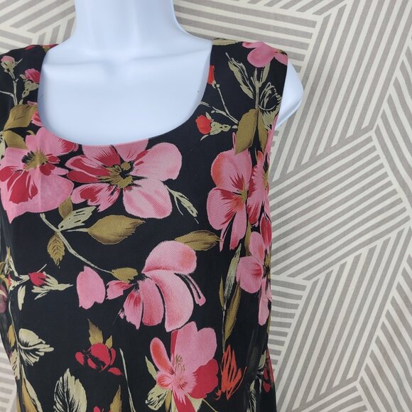 Vintage Slip Dress Plus 22W 22 Alt Long Midi  Romantic Layered Black Pink Floral - Picture 3 of 6